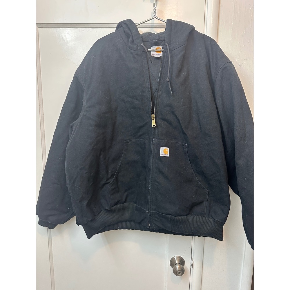 Carhartt Mens 2XL Black Duck Canvas Active Jacket Quilted Flannel Lined USA Made